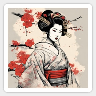beautiful geisha portrait Japanese style art Sticker